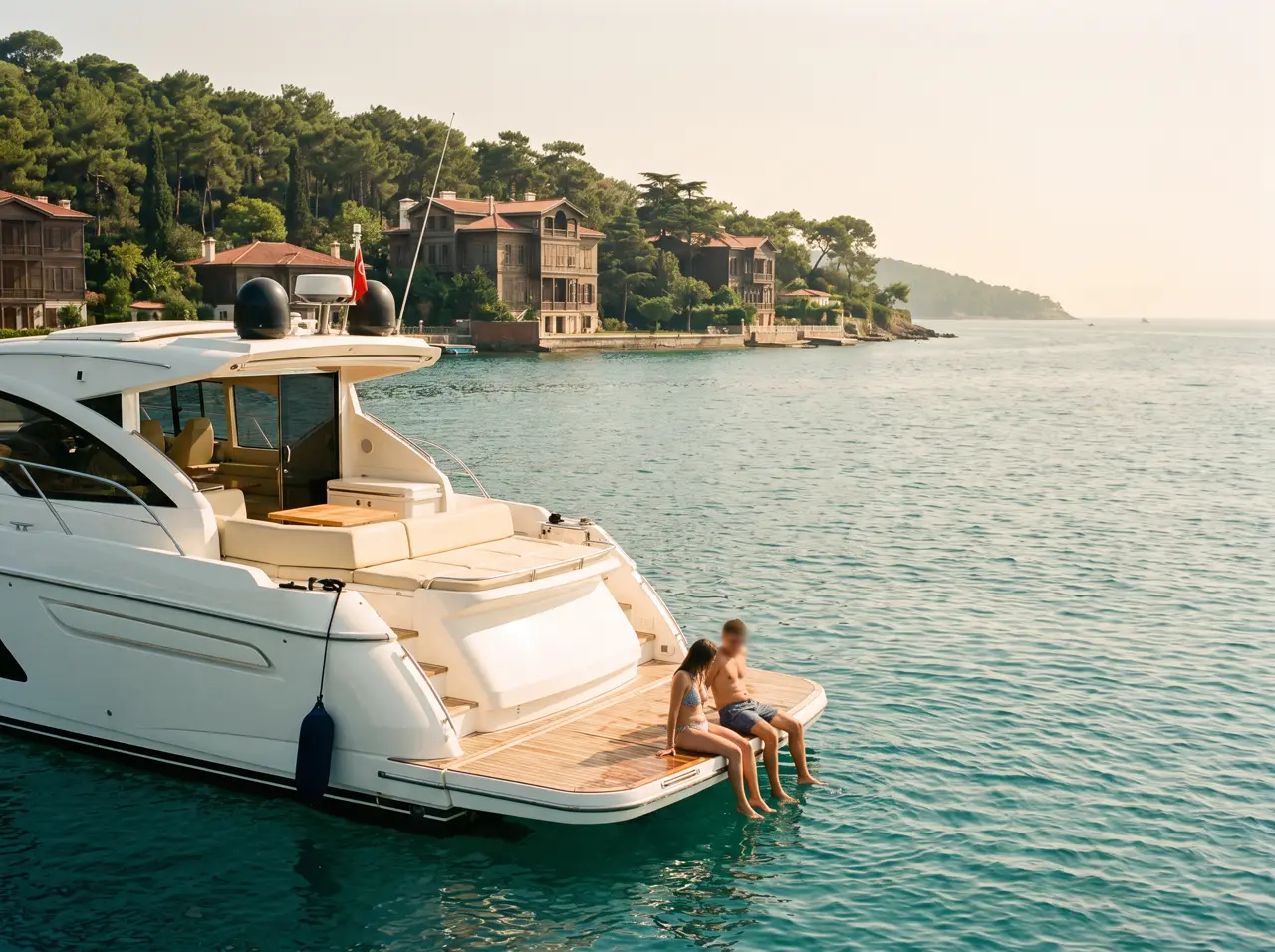 Yacht approaching the pine-covered Princes' Islands on the Sea of Marmara